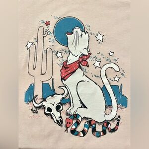 Vintage Signed Hand Painted Screen Stars Howling Desert Cat T Shirt
